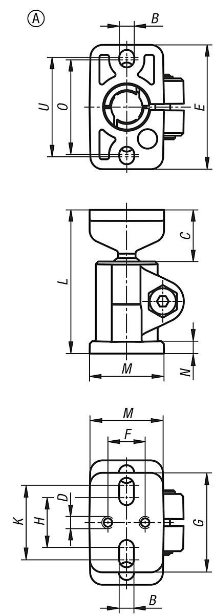 Norelem Rohrverbinder Fuß Aluminium mit Kugelgelenk, Form A - Landefeld -  pneumatique - hydraulique - équipements industriels
