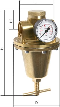Réducteur de pression d'eau laiton G1/4'' 2.5 l/min 0.5-10 bar/7