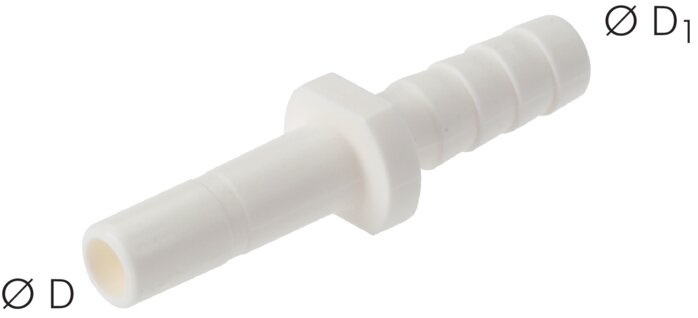 Illustrazione esemplare: Nipplo ad innesto con nipplo per tubo flessibile PVC (dritto), pollici
