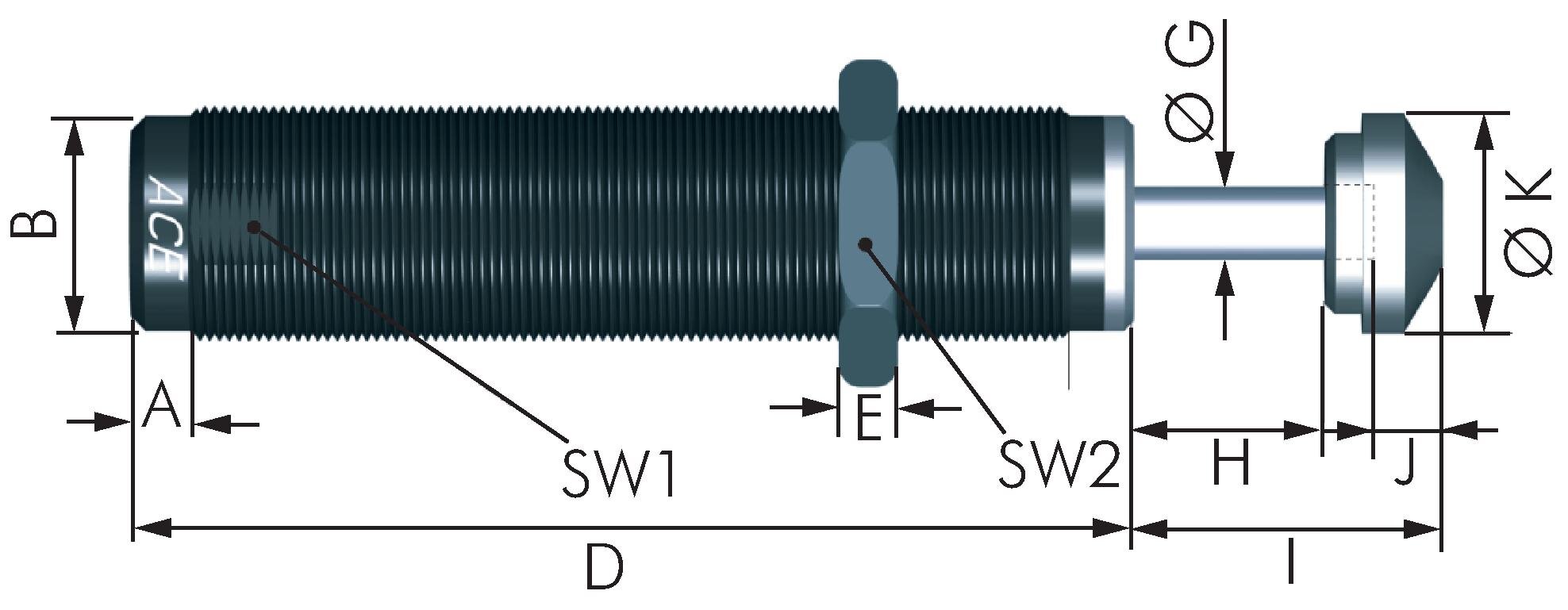 ACE ACE shock absorber, M 25x1,5, self-adjusting, stroke 40 mm 